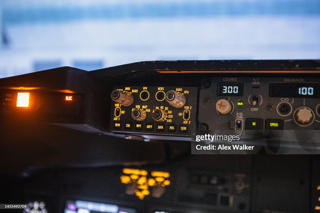 Cockpit, flight deck of a commercial aircraft