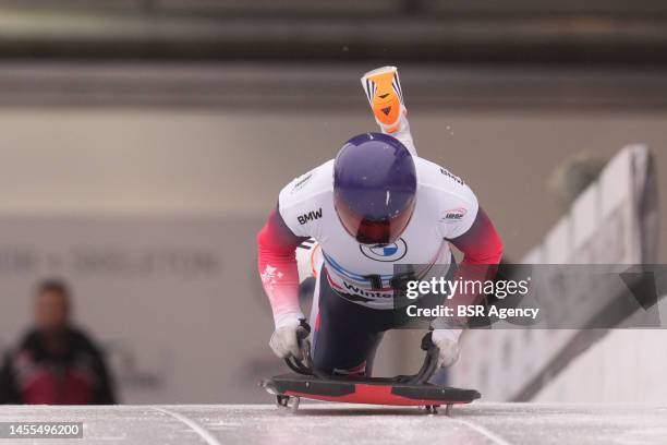 Craig Thompson of the United Kingdom compete in the Men's Skeleton during the BMW IBSF Bob & Skeleton World Cup at the Veltins-EisArena on January 6,...