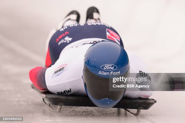 Matt Weston of the United Kingdom compete in the Men's Skeleton during the BMW IBSF Bob & Skeleton World Cup at the Veltins-EisArena on January 6,...