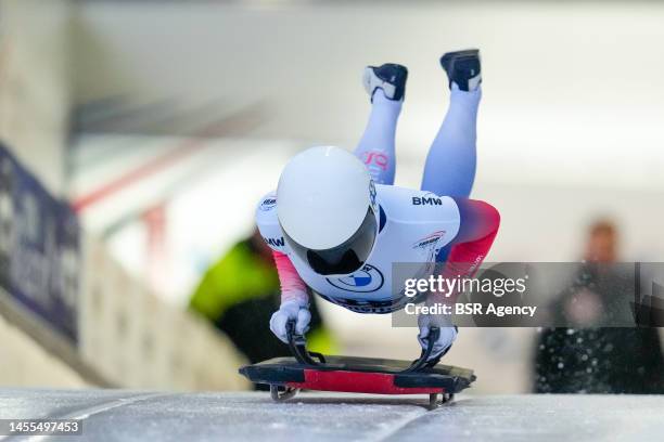 Reya Tarbit of the United Kingdom compete in the Women's Skeleton during the BMW IBSF Bob & Skeleton World Cup at the Veltins-EisArena on January 6,...