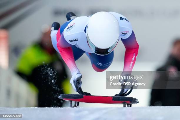 Tabitha Stoecker of the United Kingdom compete in the Women's Skeleton during the BMW IBSF Bob & Skeleton World Cup at the Veltins-EisArena on...