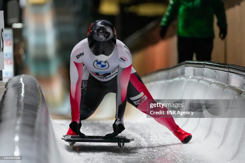 Bob Skeleton Racing Jane Channell of Canada compete in the Women's Skeleton during the ...