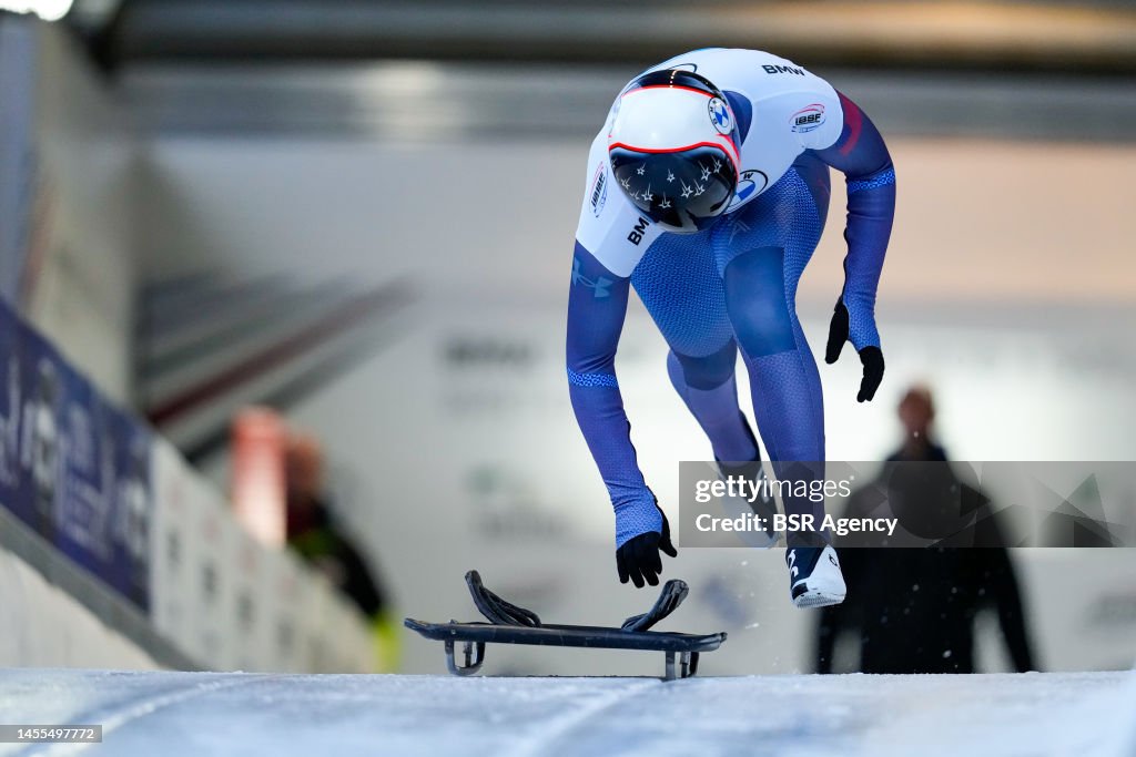 Bob Skeleton Racing Kelly Curtis of the United States compete in the Women's Skeleton ...