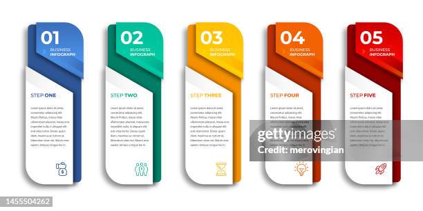 ilustraciones, imágenes clip art, dibujos animados e iconos de stock de plantilla de diseño de infografía con lugar para sus datos - cinco objetos