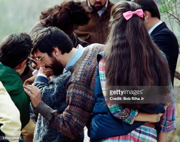 Director John Landis after watching a Los Angeles County Fire Department helicopter fly a similar route above the Santa Clara River where a 1982...