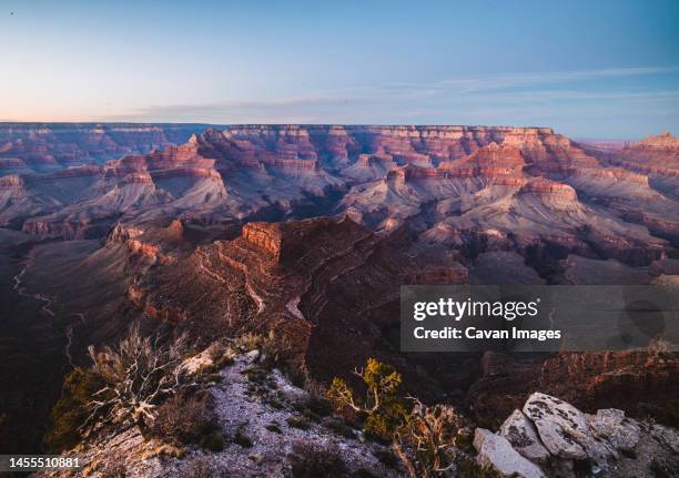 twilight from the grand canyon south rim, arizona - grand canyon south rim stock-fotos und bilder