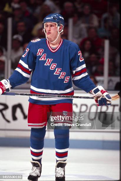 Rangers Alexei Kovalev awaiting faceoff during the game against the NJ Devils at the Meadowlands Arena on December 21,1992 in New Jersey, United...