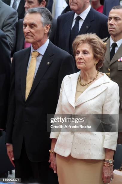 Portuguese president Anibal Cavaco Silva and wife Maria Cavaco Silva at 'Europa Nostra Awards' event at Monasterio de los Jeronimos de Belem on June...