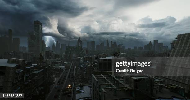 post apocalyptic urban landscape - post apocalypse road stock pictures, royalty-free photos & images