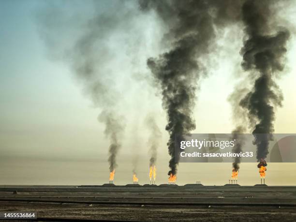 air pollution, black smoke coming out - working oil pumps stock pictures, royalty-free photos & images