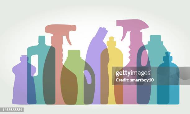 ilustrações de stock, clip art, desenhos animados e ícones de cleaning products - líquido de limpeza
