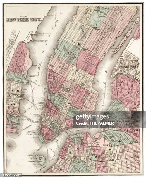 new york city map 1881 - new york new jersey map stock illustrations