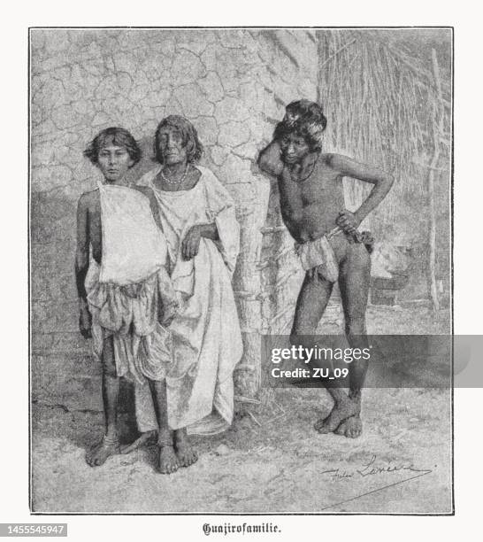 wayuu family, south america, halftone print, published in 1899 - venezuelan girls stock illustrations