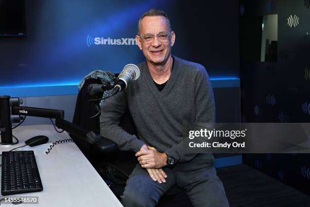 Tom Hanks visits the SiriusXM Studios on January 10, 2023 in New York City.