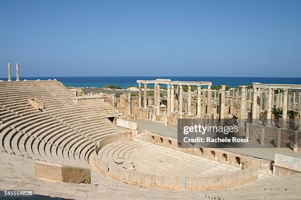 leptis magna theatre in leptis magna - ruins of leptis magna stock pictures, royalty-free photos & images