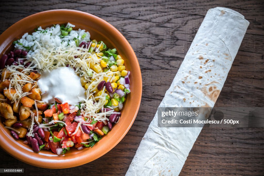Directly above shot of food in bowl on table,Romania
