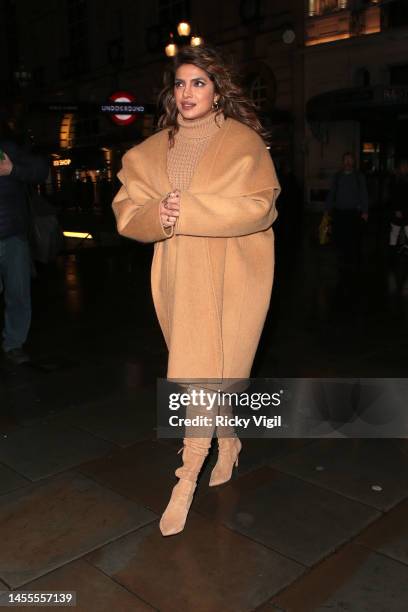 Priyanka Chopra Jonas poses in front of the Piccadilly Circus screens for the launch of her limited-edition Universal Colour Collection with Max...