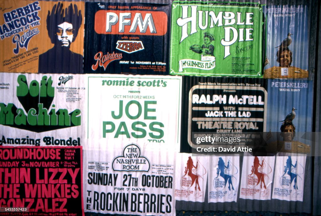 Wall of Concert Posters and Handbills in London in 1975