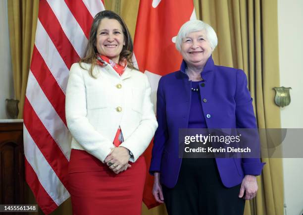 Treasury Secretary Janet Yellen meets with Deputy Prime Minister and Finance Minister of Canada Chrystia Freeland at the Department of the Treasury...