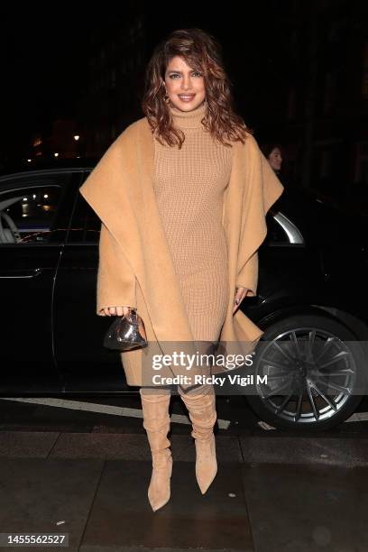 Priyanka Chopra Jonas seen at Bacchanalia restaurant in Mayfair on January 10, 2023 in London, England.