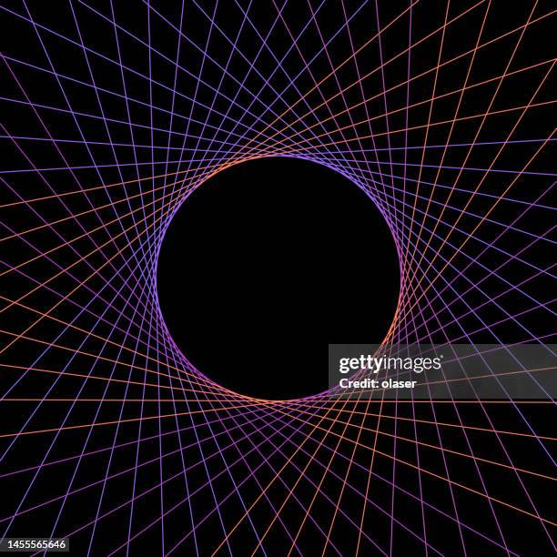 abstract multicolored lines rotating and touching black sphere, copy space in middle. - maroon swirl stock illustrations