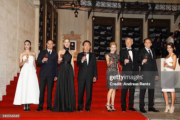 Actors Yao Chen, Clemens Schick, Amber Heard, Managing Director Montblanc China Thomas Kuh, actress Naomi Watts, CEO Montblanc International Lutz...