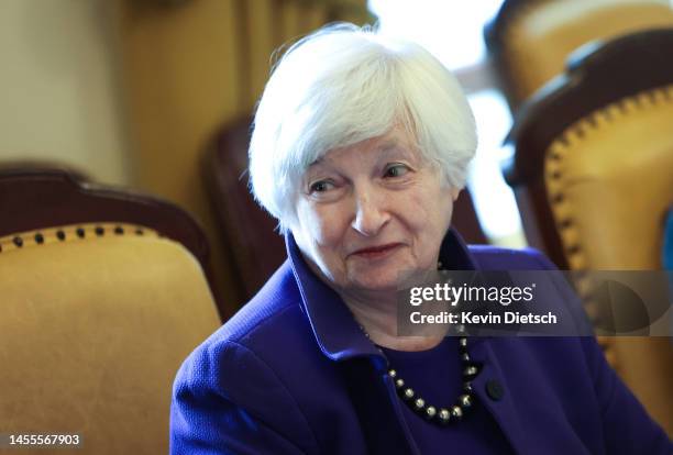 Treasury Secretary Janet Yellen participates in a meeting with Deputy Prime Minister and Finance Minister of Canada Chrystia Freeland at the...