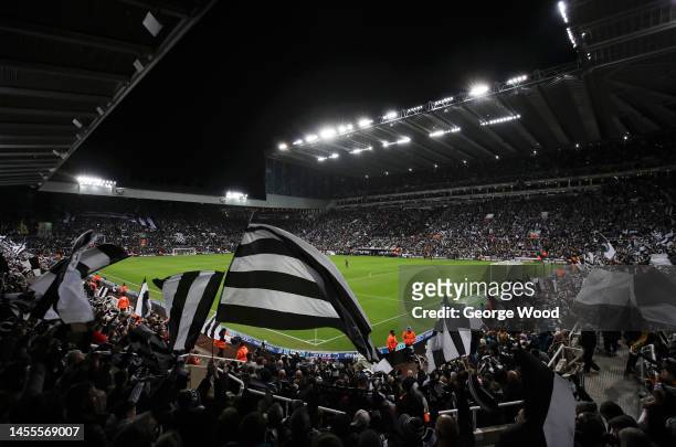 General view as fans of Newcastle United show their support during the Carabao Cup Quarter Final match between Newcastle United and Leicester City at...