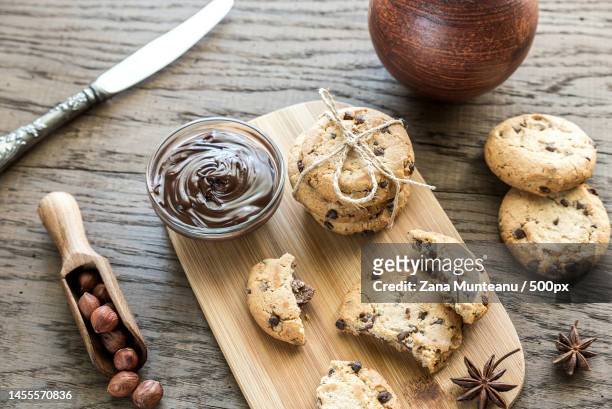 cookies with chocolate cream and hazelnuts,romania - nut butter stock pictures, royalty-free photos & images