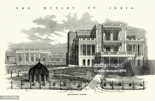 scenes from the indian rebellion, or sepoy mutiny of 1857, the residency, lucknow, victorian 19th century - colonialism stock illustrations