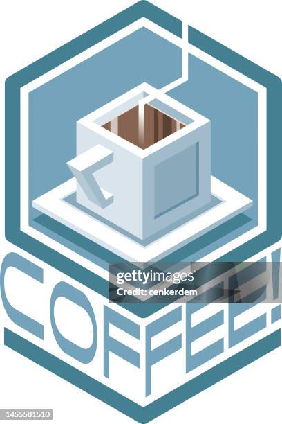 isometric coffee t-shirt - break room poster stock illustrations