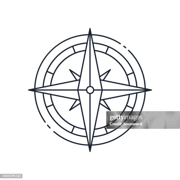 ilustrações, clipart, desenhos animados e ícones de ícone de linha da bússola. traçado editável. - compass rose