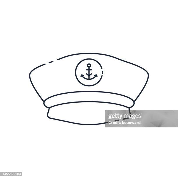 captain hat line icon. editable stroke. - white sailor hat stock illustrations