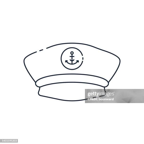 captain hat line icon. editable stroke. - boat logo stock illustrations