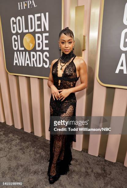 80th Annual GOLDEN GLOBE AWARDS -- Pictured: Liza Koshy arrives at the 80th Annual Golden Globe Awards held at the Beverly Hilton Hotel on January...