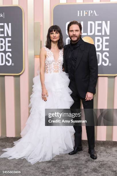 Felicitas Rombold and Daniel Brühl attend the 80th Annual Golden Globe Awards at The Beverly Hilton on January 10, 2023 in Beverly Hills, California.