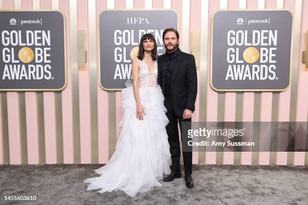 Felicitas Rombold and Daniel Brühl attend the 80th Annual Golden Globe Awards at The Beverly Hilton on January 10, 2023 in Beverly Hills, California.