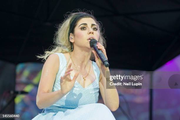 Marina Lambrini Diamandis of Marina and the Diamonds performs on stage supporting Coldplay at Emirates Stadium on June 1, 2012 in London, United...