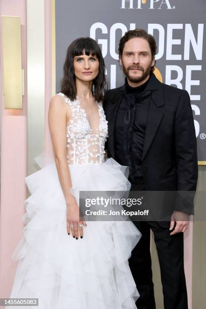 Felicitas Rombold and Daniel Brühl attend the 80th Annual Golden Globe Awards at The Beverly Hilton on January 10, 2023 in Beverly Hills, California.