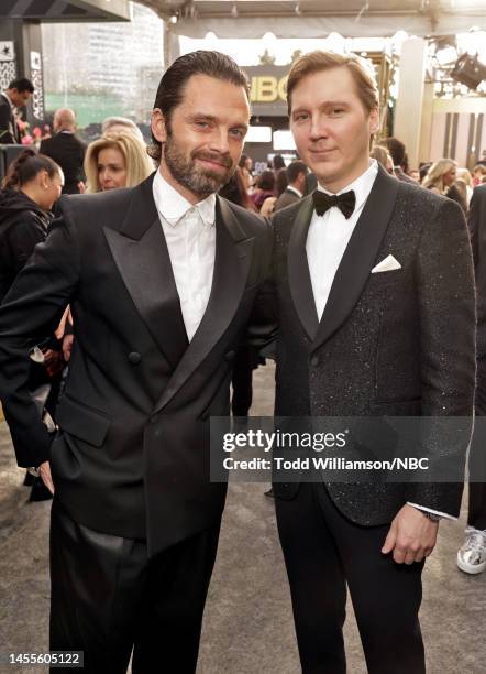 80th Annual GOLDEN GLOBE AWARDS -- Pictured: Sebastian Stan and Paul Dano arrive at the 80th Annual Golden Globe Awards held at the Beverly Hilton...