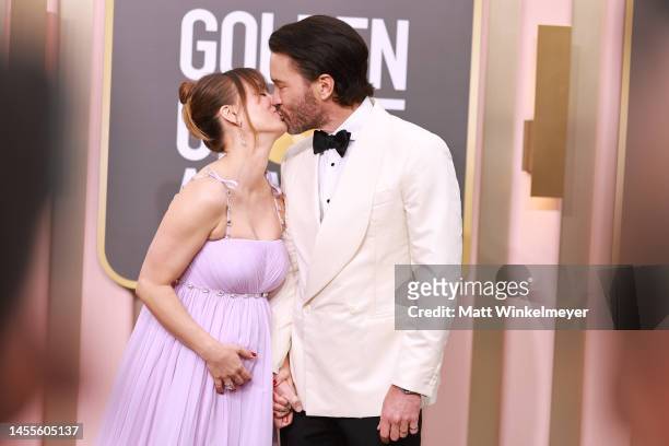 Kaley Cuoco and Tom Pelphrey attend the 80th Annual Golden Globe Awards at The Beverly Hilton on January 10, 2023 in Beverly Hills, California.