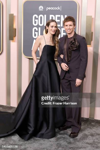 Hannah Bagshawe and Eddie Redmayne attend the 80th Annual Golden Globe Awards at The Beverly Hilton on January 10, 2023 in Beverly Hills, California.