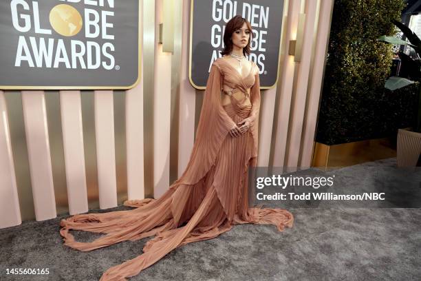 80th Annual GOLDEN GLOBE AWARDS -- Pictured: Jenna Ortega arrives at the 80th Annual Golden Globe Awards held at the Beverly Hilton Hotel on January...