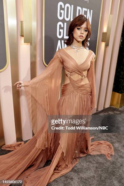 80th Annual GOLDEN GLOBE AWARDS -- Pictured: Jenna Ortega arrives at the 80th Annual Golden Globe Awards held at the Beverly Hilton Hotel on January...