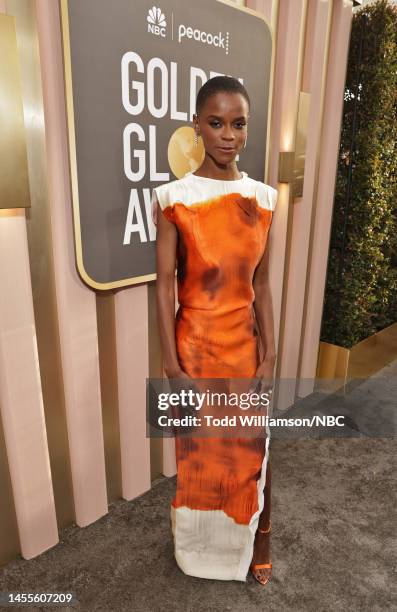 80th Annual GOLDEN GLOBE AWARDS -- Pictured: Letitia Wright arrives at the 80th Annual Golden Globe Awards held at the Beverly Hilton Hotel on...