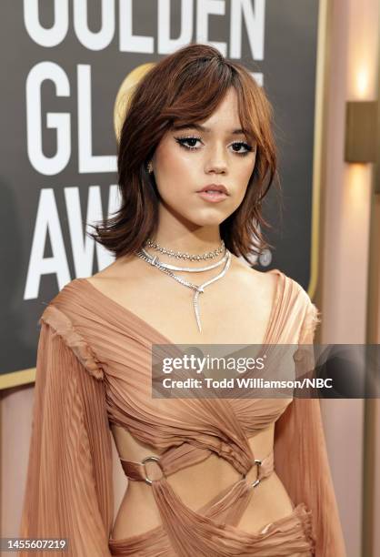 80th Annual GOLDEN GLOBE AWARDS -- Pictured: Jenna Ortega arrives at the 80th Annual Golden Globe Awards held at the Beverly Hilton Hotel on January...