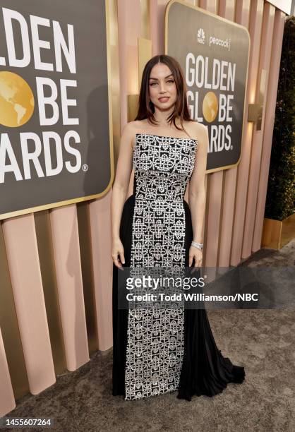80th Annual GOLDEN GLOBE AWARDS -- Pictured: Ana de Armas arrives at the 80th Annual Golden Globe Awards held at the Beverly Hilton Hotel on January...