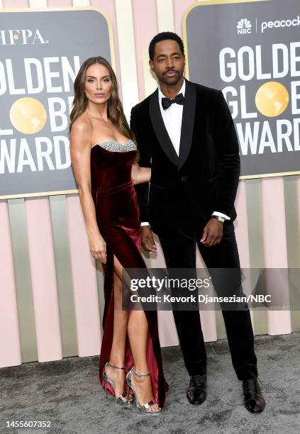 80th Annual GOLDEN GLOBE AWARDS -- Pictured: Nina Seničar and Jay Ellis arrive to the 80th Annual Golden Globe Awards held at the Beverly Hilton...