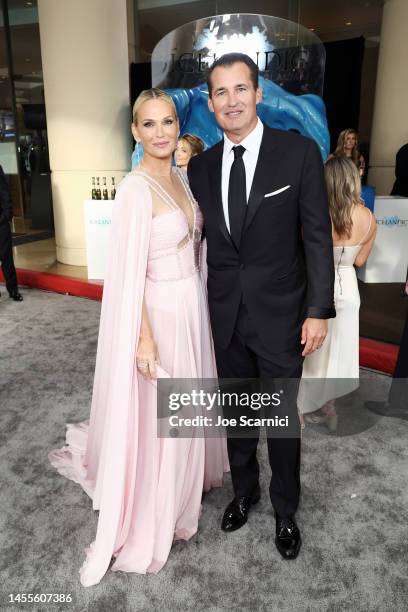 Molly Sims and Scott Stuber with Icelandic Glacial at the 80th Annual Golden Globe Awards at The Beverly Hilton on January 10, 2023 in Beverly Hills,...