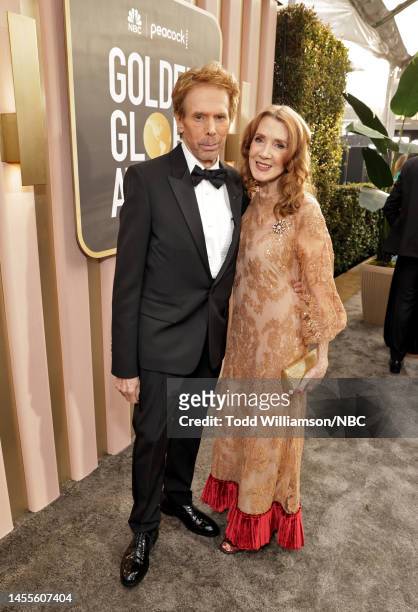 80th Annual GOLDEN GLOBE AWARDS -- Pictured: Jerry Bruckheimer and Linda Bruckheimer arrive at the 80th Annual Golden Globe Awards held at the...
